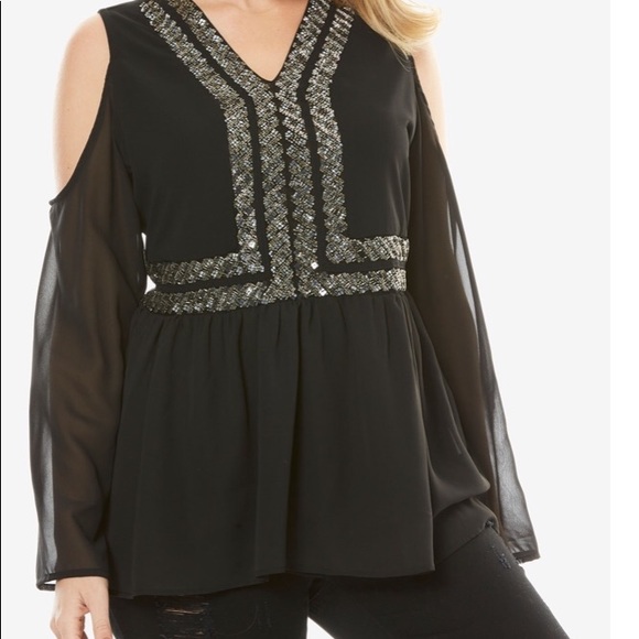 Romans Tops - NWOT Black Beaded Cold-Shoulder Top